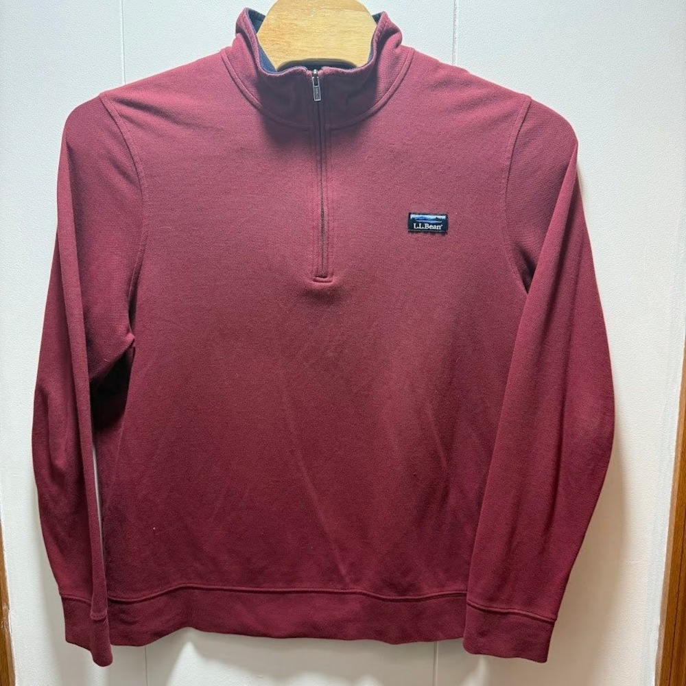 LL Bean Mens XL Quarter Zip Pullover Sweatshirt Burgundy Maroon Traditional‎ Fit